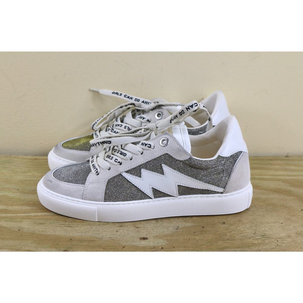 New Zadig & Voltaire Sneakers 38 White Leather Flash Sparkle Shoes
